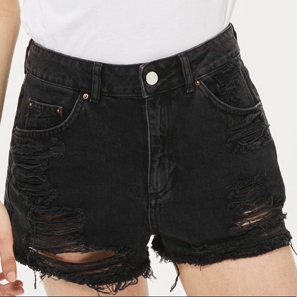Topshop Pants - NWT Topshop MOM Black Jean Shorts Ripped Hotpant